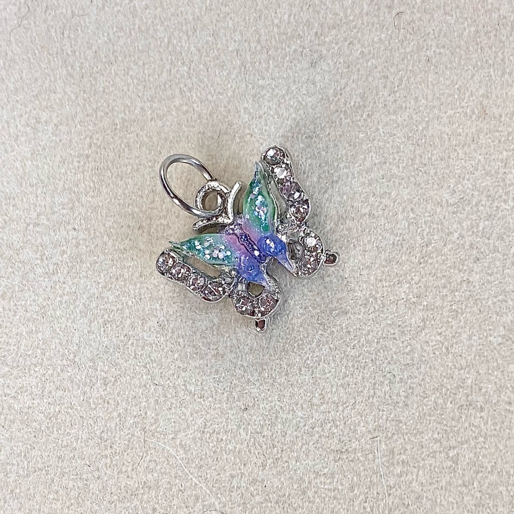 Peach Mimosa Aurora Butterfly Charm-Silver Tone Crystal & Enamel Butterfly - Picture 3 of 5